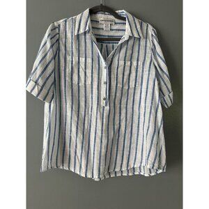 Cathy Daniels L Striped Summer Shirt Coastal Classic Blue White Light Academia